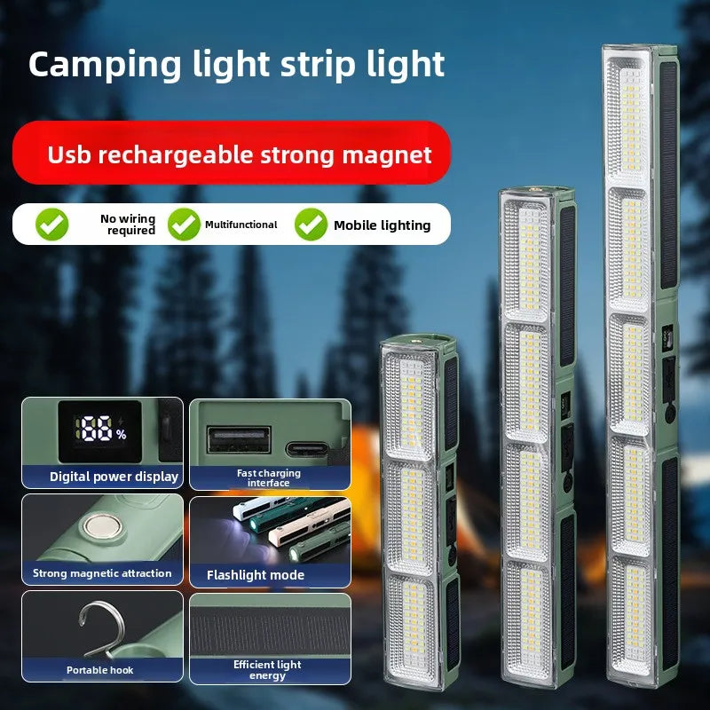Portable Solar LED Tube Light with Magnetic Base & Rechargeable Battery