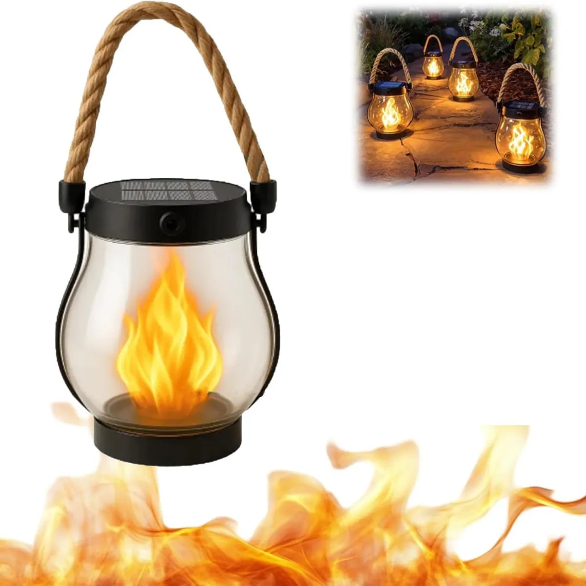Solar Motion Sensor Flame Lantern – Hanging Outdoor LED Camping Light
